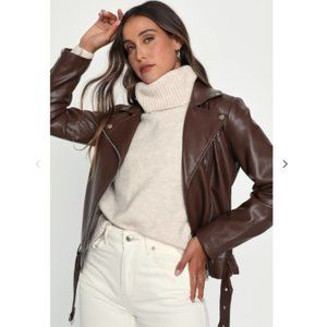 Brave Behavior Brown Vegan Leather Oversized Moto Jacket